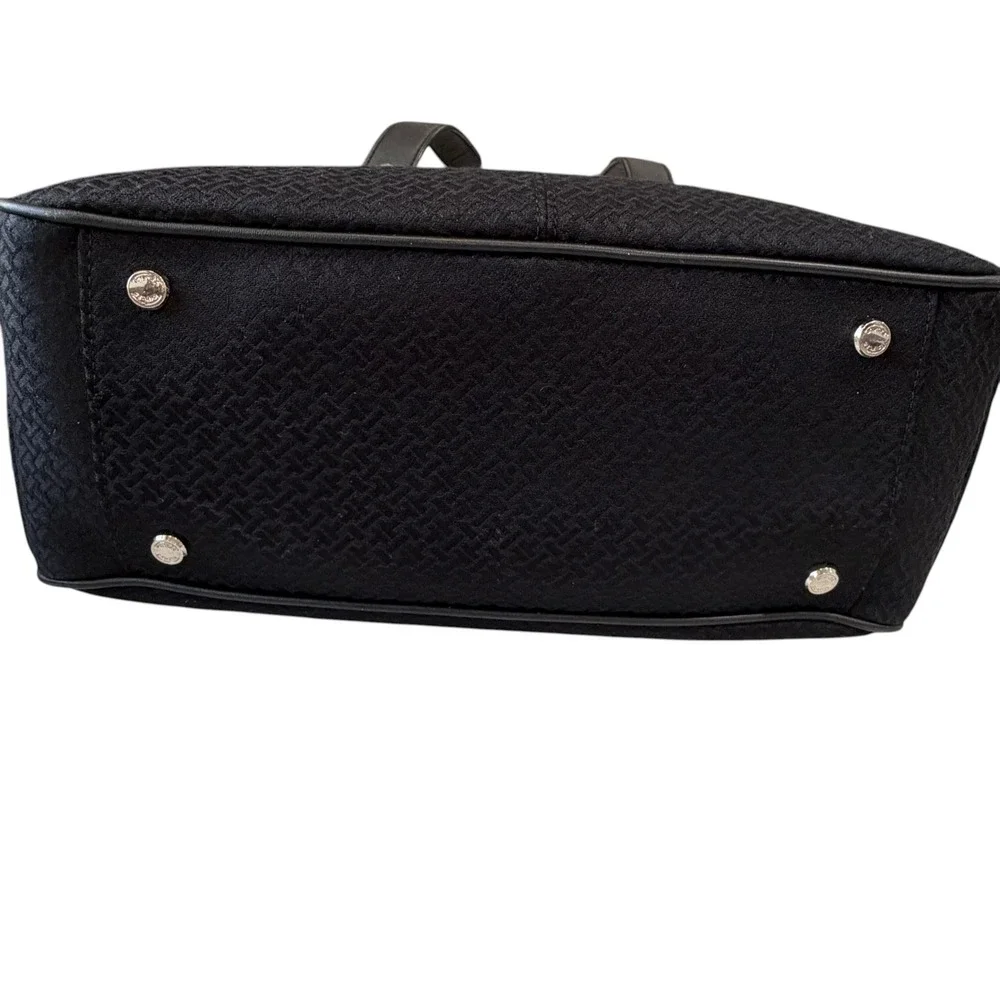 Talbots‎ Black Textured Fabric Leather Tote Shoulder Bag Work Classic Minimalist